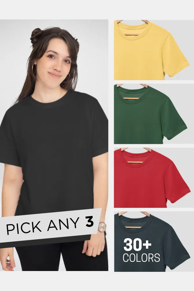 Pick Any 3 Plain T-shirts Combo for Women