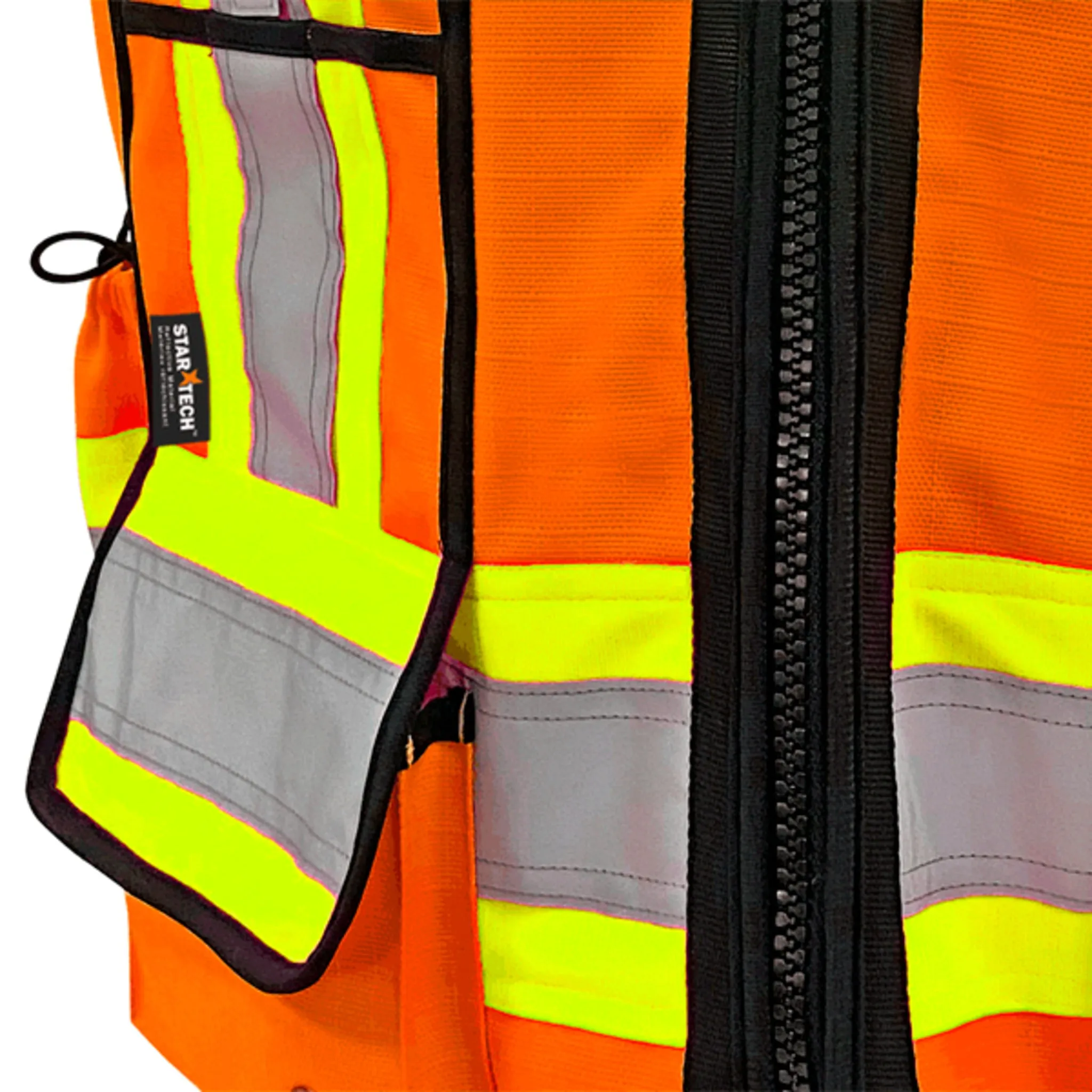 Pioneer Men's Hi Vis Surveyor's Vest, 1200D Oxford Polyester, CSA/ANSI Certified, Reflective Tape, Padded Collar, Multipurpose Pockets | Sizes S-5XL