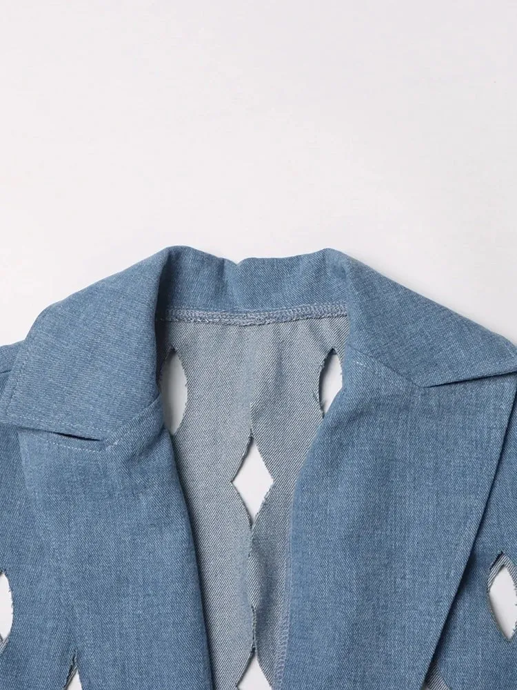 Pre Order:  Hollow Out Tassels Denim Coat