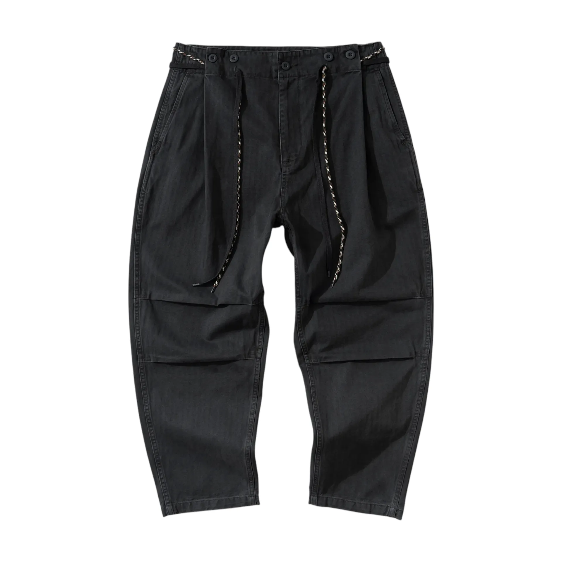 Relaxed fit pleated herringbone chino pant