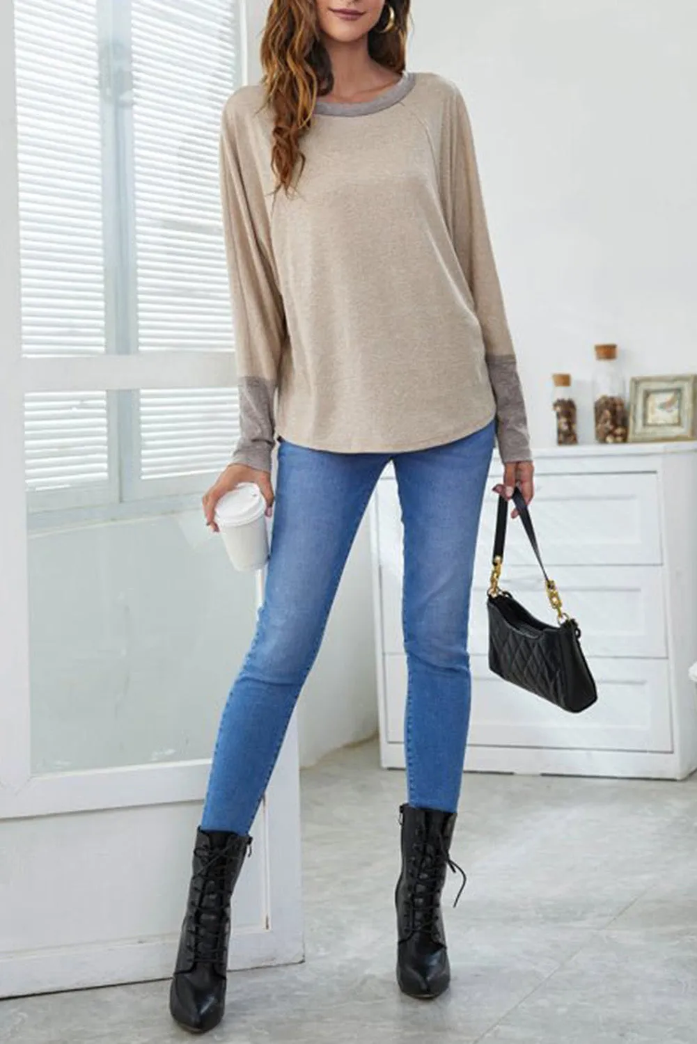 Round Neck Long Sleeve T-Shirt Sand