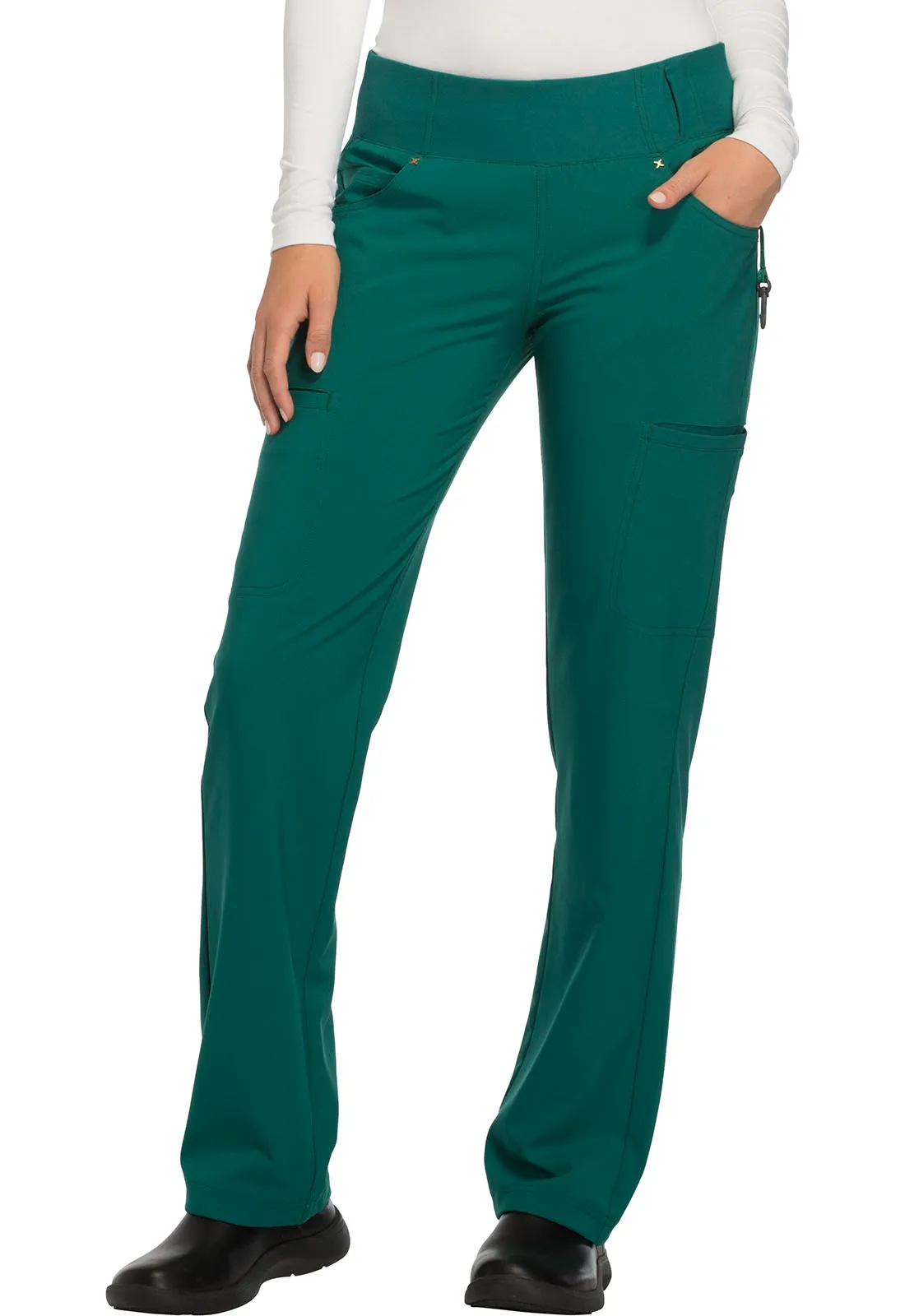 Scrub Pants - Cherokee Women's iFlex Mid Rise Straight Leg Pull-on Pant - Hunter Green, CK002