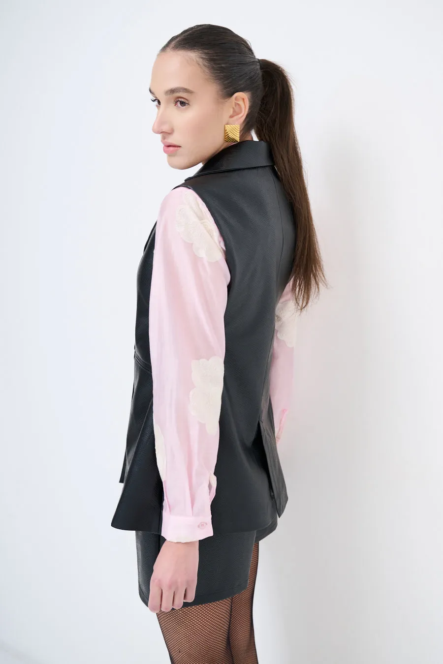 Tailored faux leather vest with lapel collar wholesale