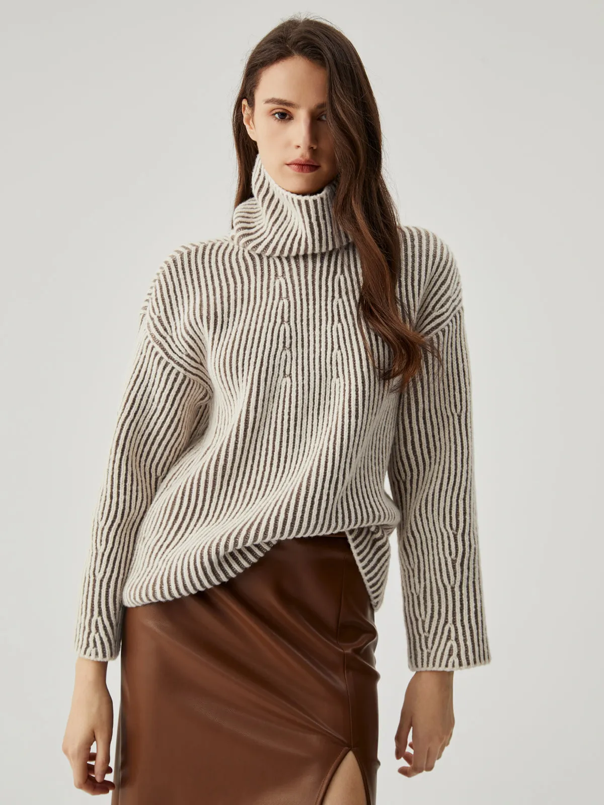 Turtleneck Striped Graceful Knit Sweater