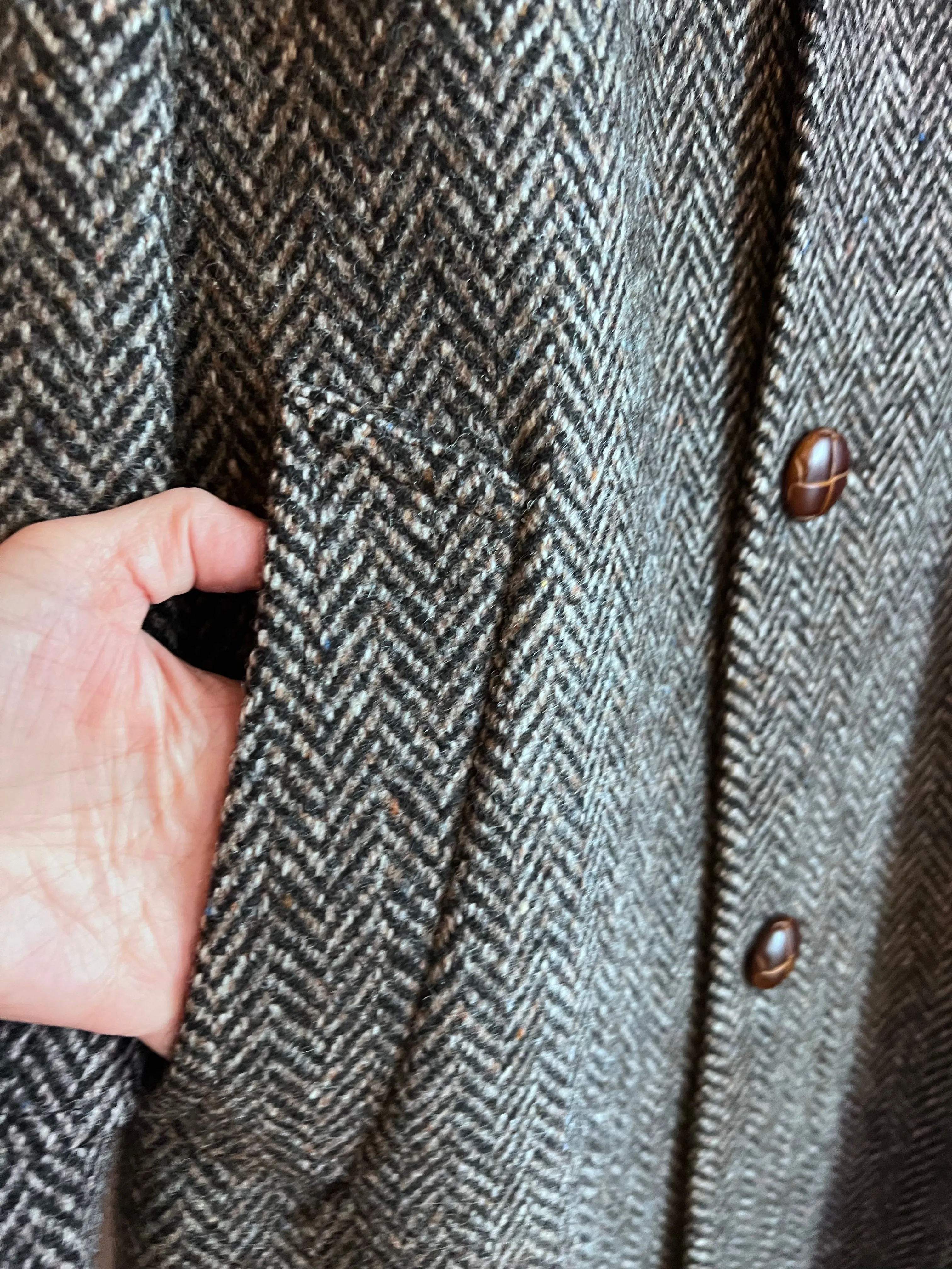 Vintage 80's Wool Herringbone Tweed Trench Overcoat ("Men's" XL)