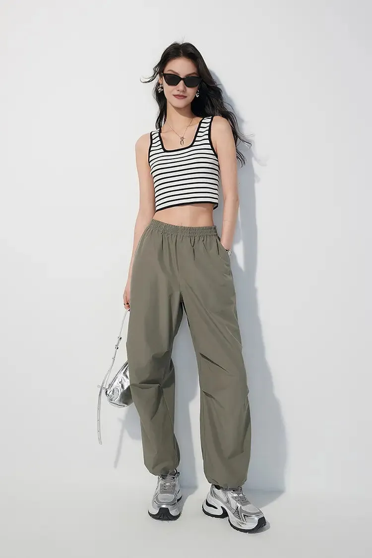 Wide-Leg Baggy Cargo Parachute Pants