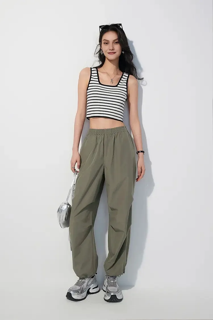 Wide-Leg Baggy Cargo Parachute Pants