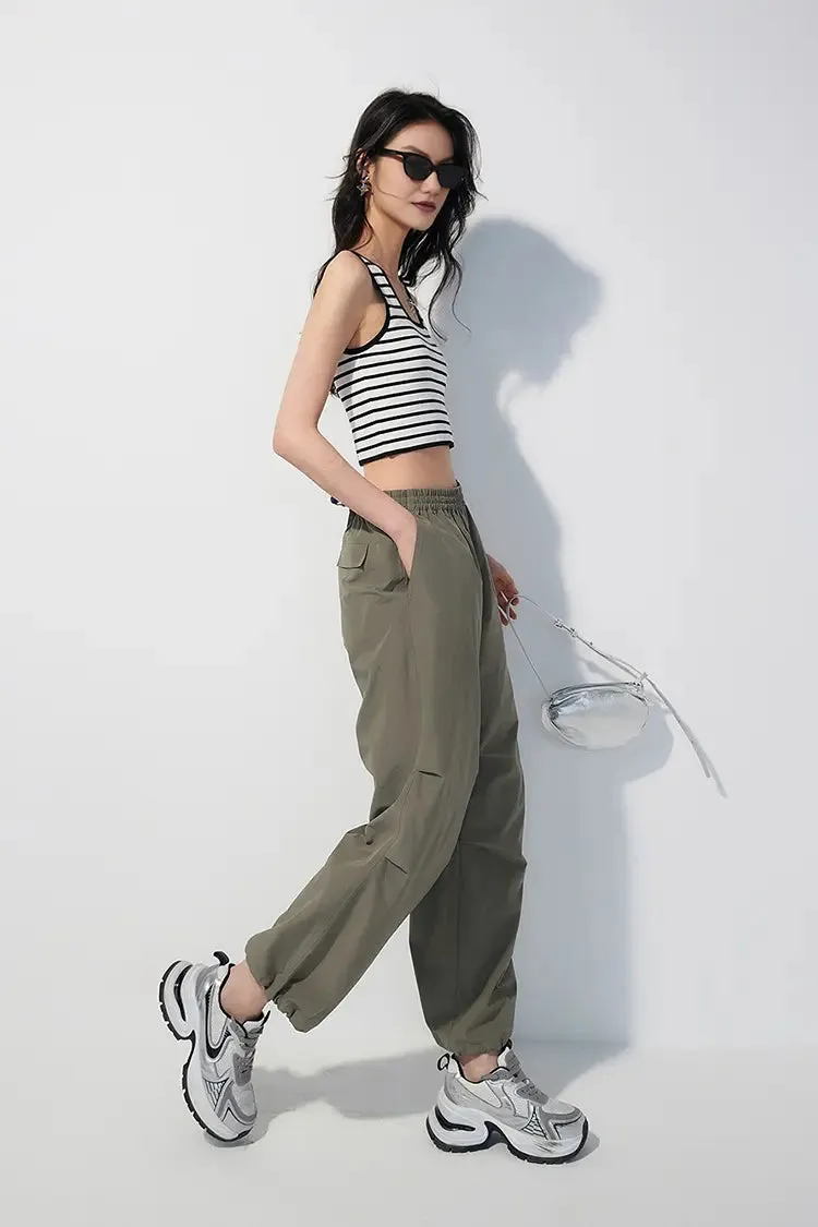 Wide-Leg Baggy Cargo Parachute Pants