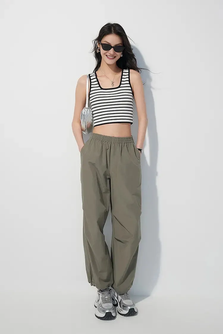 Wide-Leg Baggy Cargo Parachute Pants