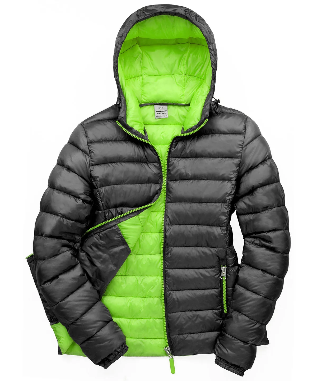 Womens Urban snow bird hooded jacket | Black/Lime