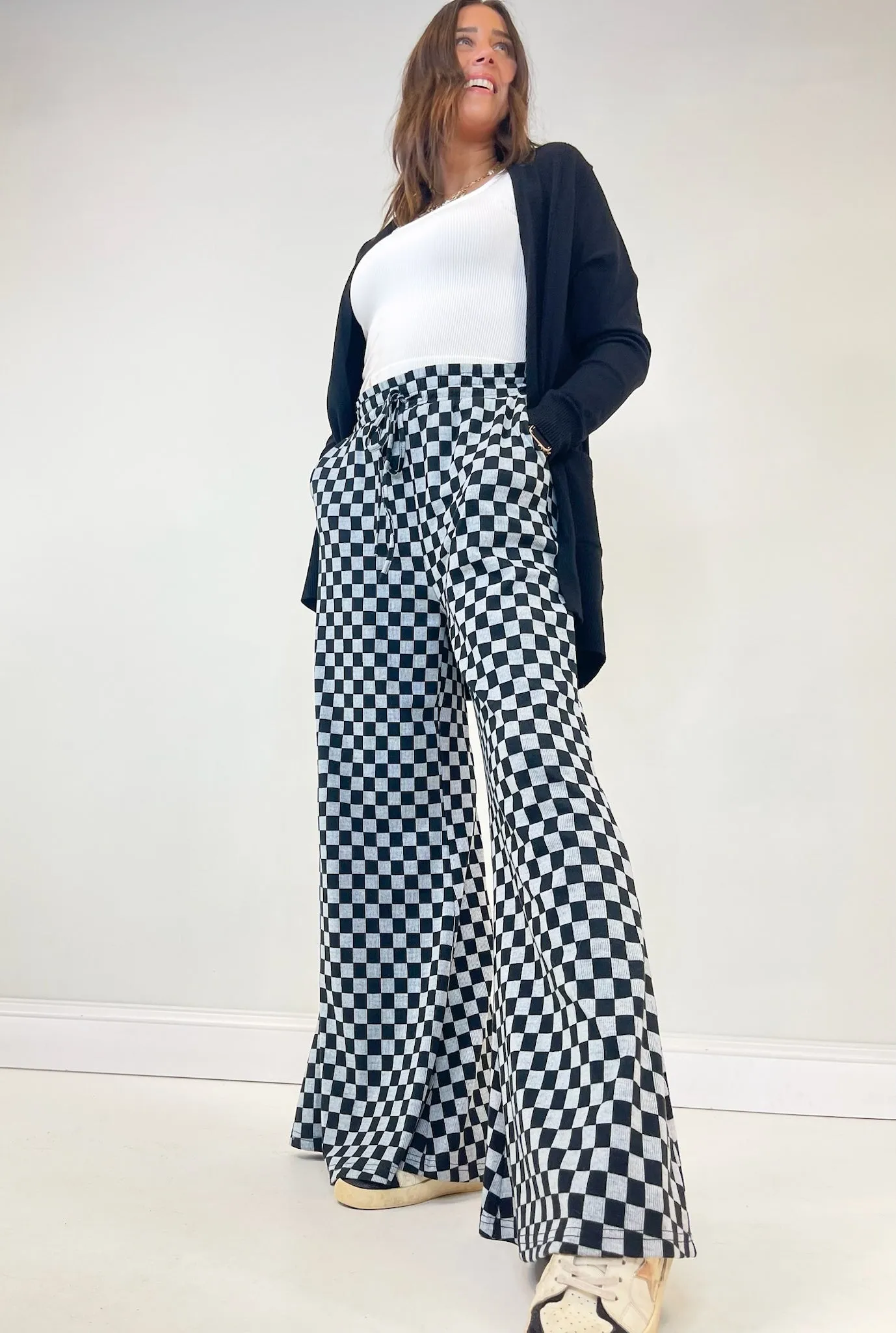 Wondering Why Checkerboard Palazzo Pants